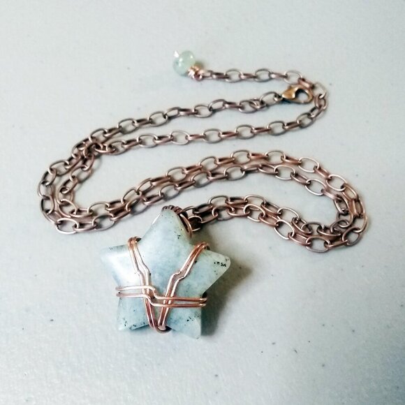 Chunky Green Labradorite Star! Unique Statement Necklace - Reiki + Meditations - Picture 1 of 15